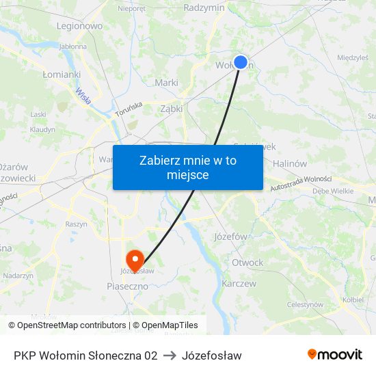 PKP Wołomin Słoneczna 02 to Józefosław map