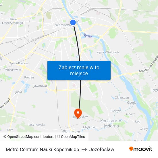 Metro Centrum Nauki Kopernik 05 to Józefosław map