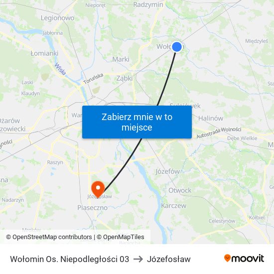 Wołomin Os. Niepodległości 03 to Józefosław map