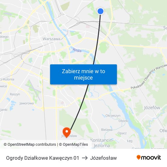 Ogrody Działkowe Kawęczyn 01 to Józefosław map