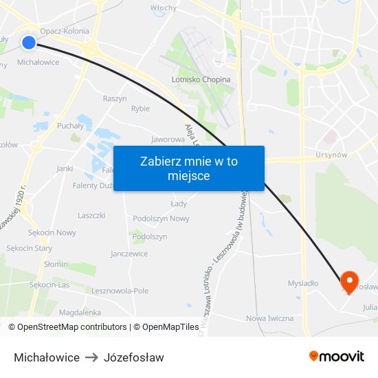 Michałowice to Józefosław map