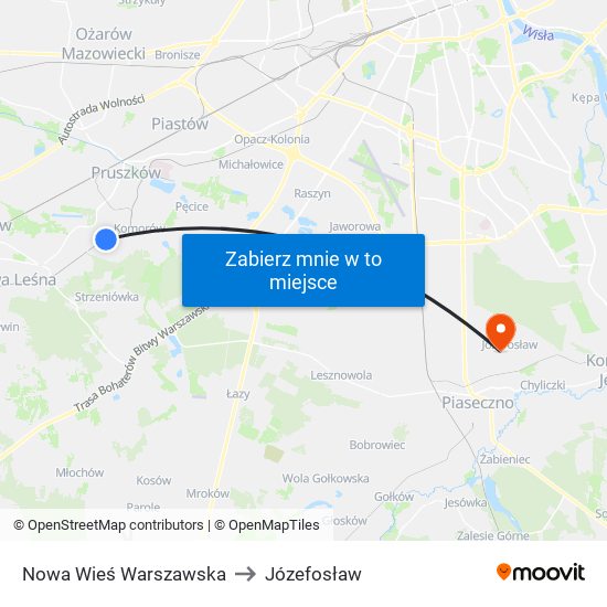 Nowa Wieś Warszawska to Józefosław map