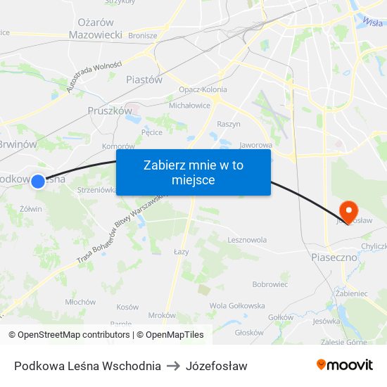 Podkowa Leśna Wschodnia to Józefosław map