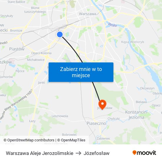 Warszawa Aleje Jerozolimskie to Józefosław map