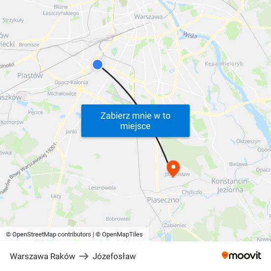 Warszawa Raków to Józefosław map