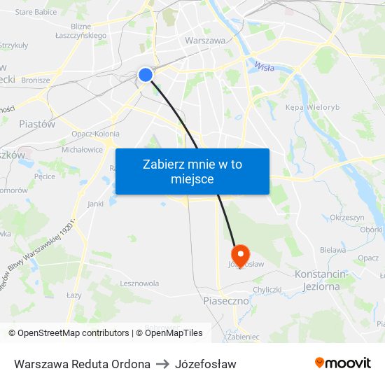 Warszawa Reduta Ordona to Józefosław map