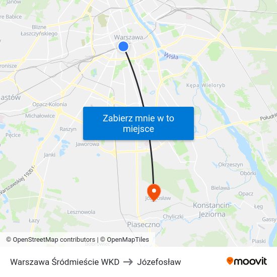 Warszawa Śródmieście WKD to Józefosław map