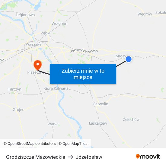 Grodziszcze Mazowieckie to Józefosław map