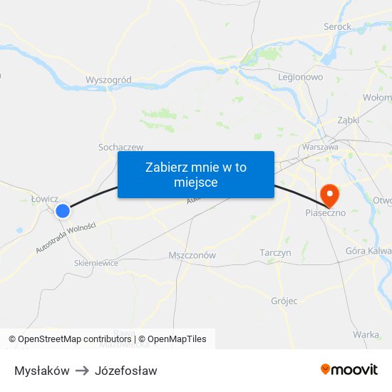 Mysłaków to Józefosław map