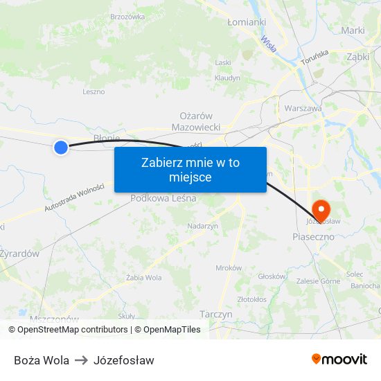 Boża Wola to Józefosław map