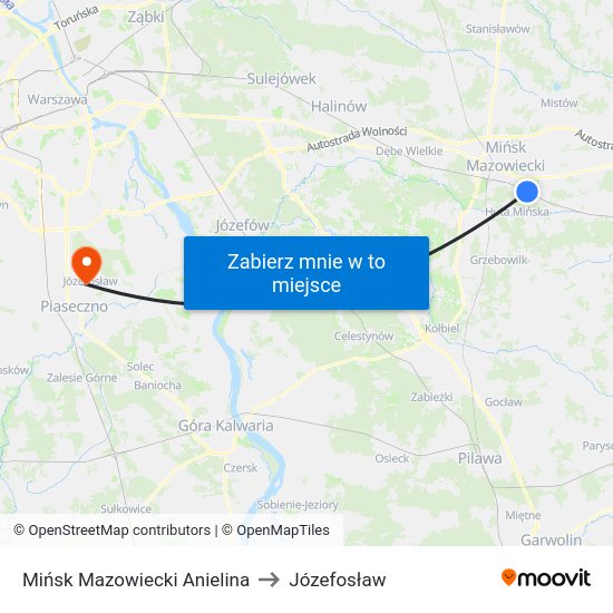 Mińsk Mazowiecki Anielina to Józefosław map