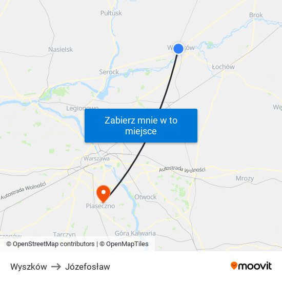 Wyszków to Józefosław map