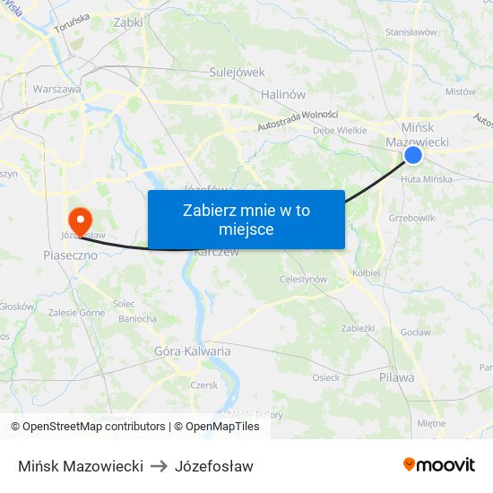 Mińsk Mazowiecki to Józefosław map