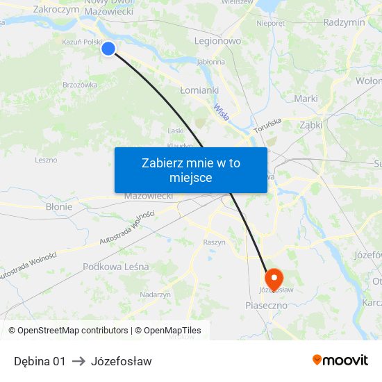 Dębina 01 to Józefosław map