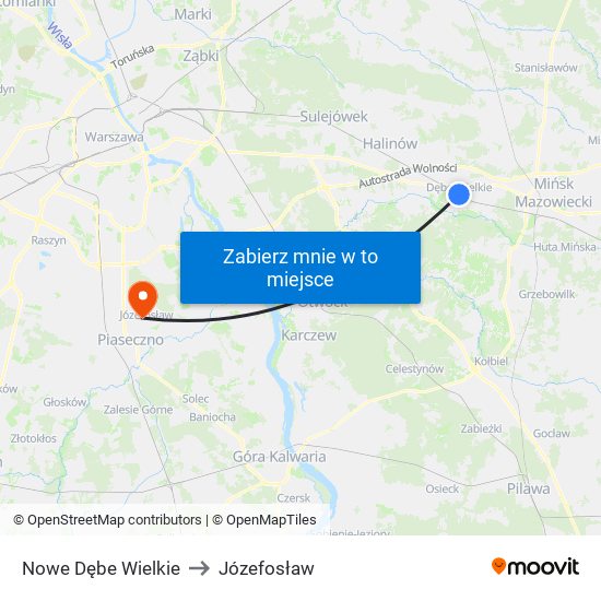 Nowe Dębe Wielkie to Józefosław map