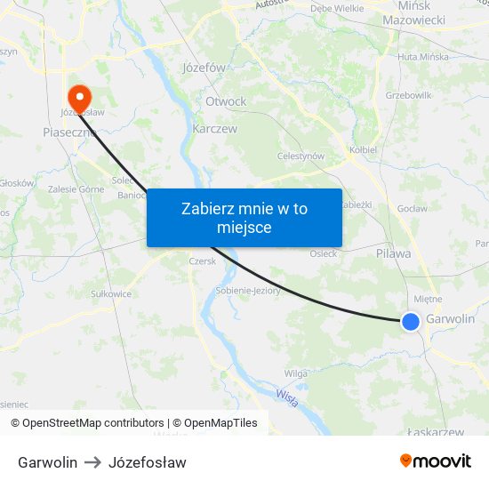 Garwolin to Józefosław map