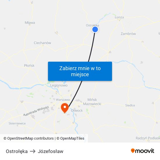 Ostrołęka to Józefosław map