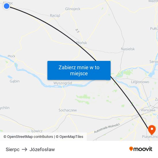 Sierpc to Józefosław map