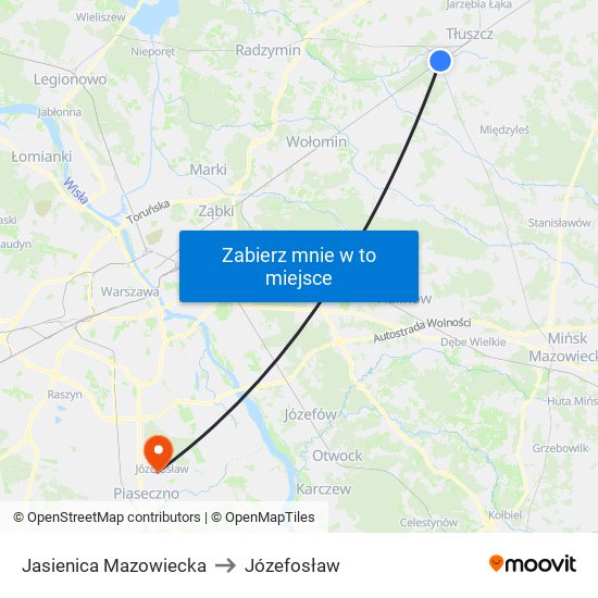 Jasienica Mazowiecka to Józefosław map