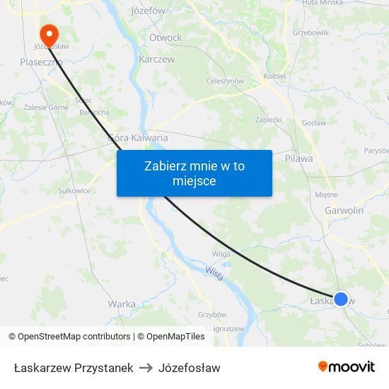 Łaskarzew Przystanek to Józefosław map