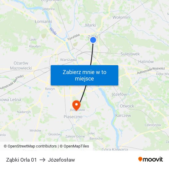 Ząbki Orla 01 to Józefosław map