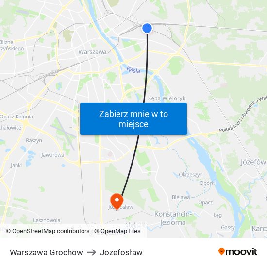 Warszawa Grochów to Józefosław map