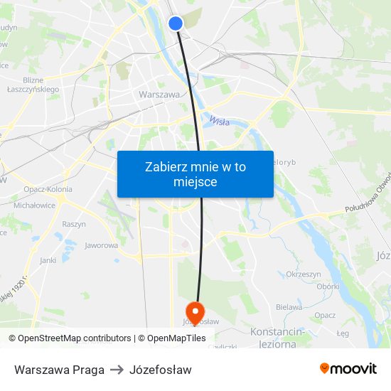 Warszawa Praga to Józefosław map