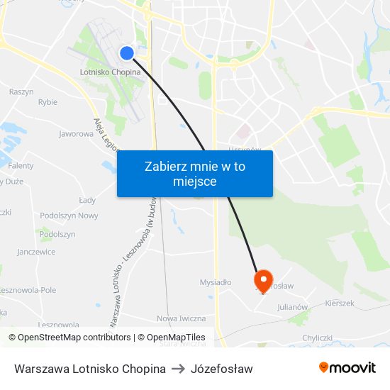 Warszawa Lotnisko Chopina to Józefosław map