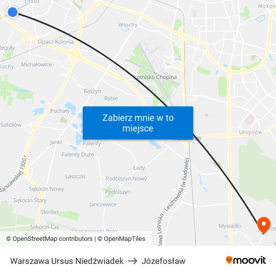 Warszawa Ursus Niedźwiadek to Józefosław map