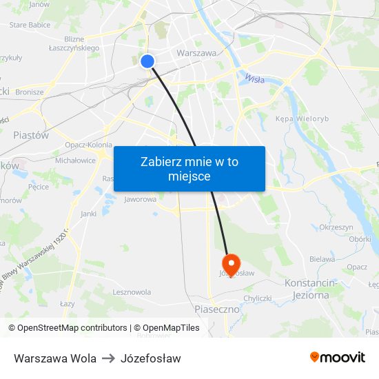 Warszawa Wola to Józefosław map