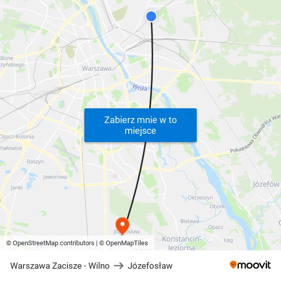 Warszawa Zacisze - Wilno to Józefosław map