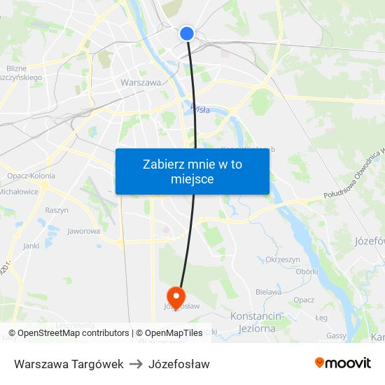 Warszawa Targówek to Józefosław map