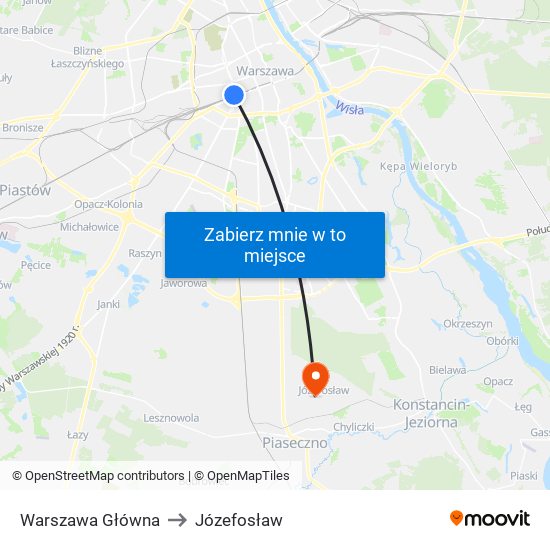 Warszawa Główna to Józefosław map