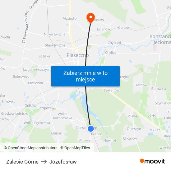 Zalesie Górne to Józefosław map