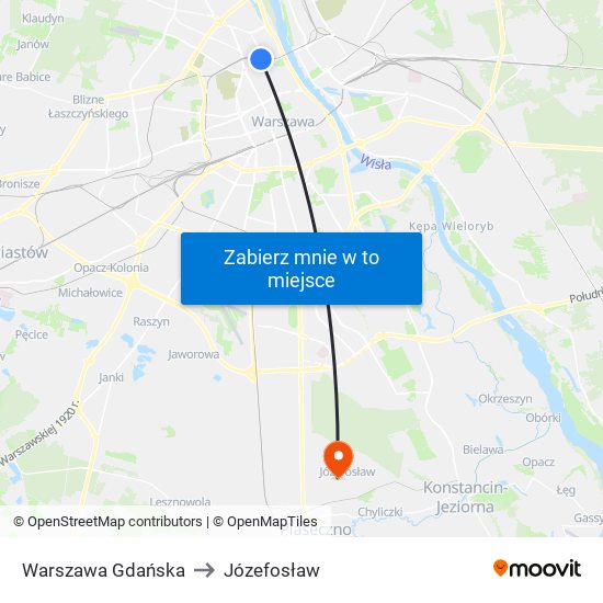 Warszawa Gdańska to Józefosław map