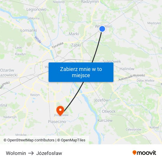 Wołomin to Józefosław map