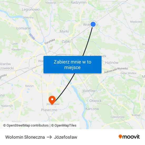 Wołomin Słoneczna to Józefosław map