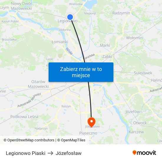 Legionowo Piaski to Józefosław map