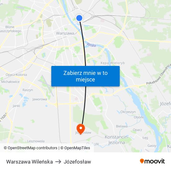 Warszawa Wileńska to Józefosław map