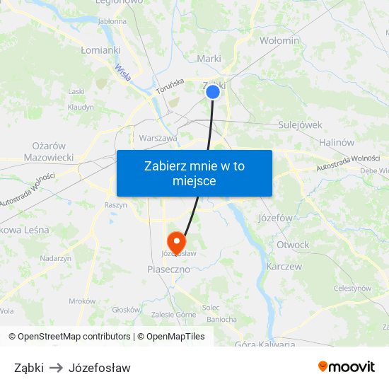 Ząbki to Józefosław map