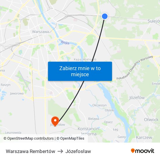 Warszawa Rembertów to Józefosław map