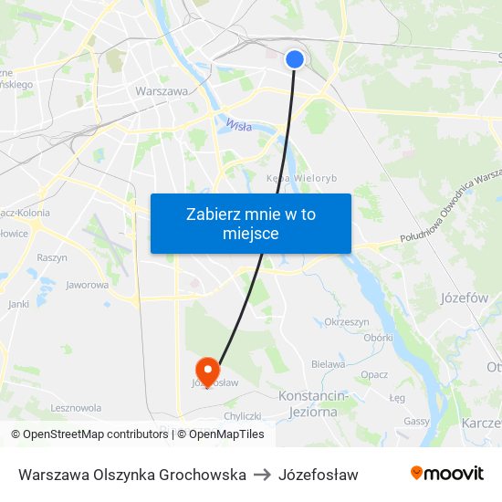 Warszawa Olszynka Grochowska to Józefosław map