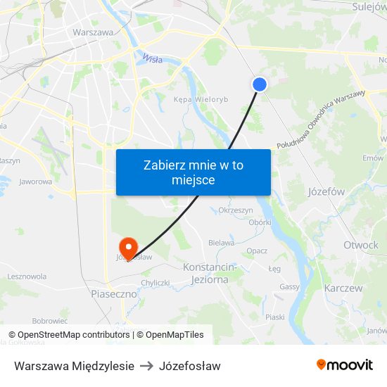 Warszawa Międzylesie to Józefosław map