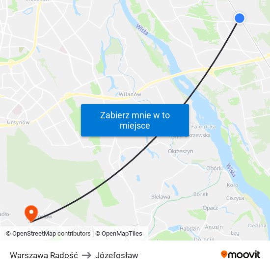 Warszawa Radość to Józefosław map