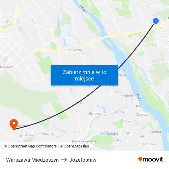 Warszawa Miedzeszyn to Józefosław map