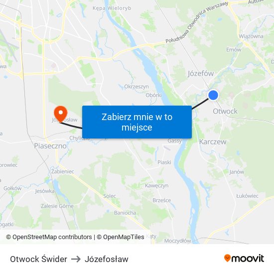 Otwock Świder to Józefosław map