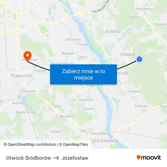 Otwock Śródborów to Józefosław map