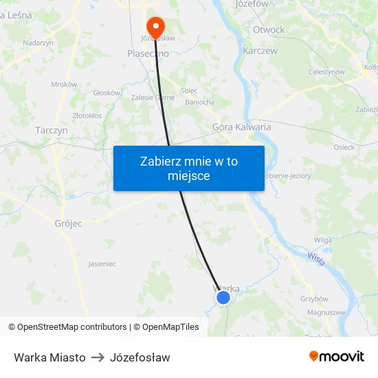 Warka Miasto to Józefosław map