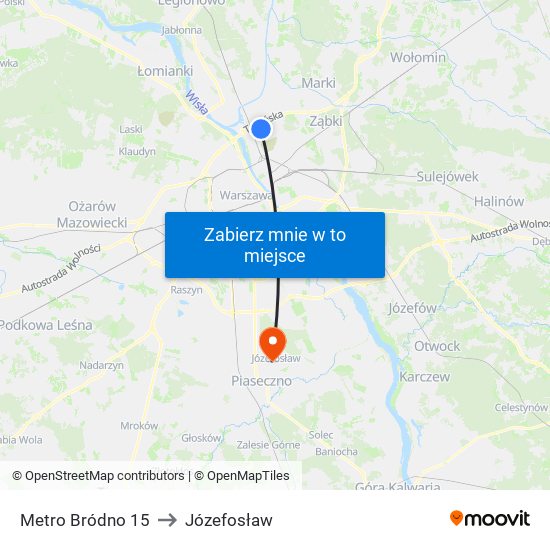 Metro Bródno 15 to Józefosław map