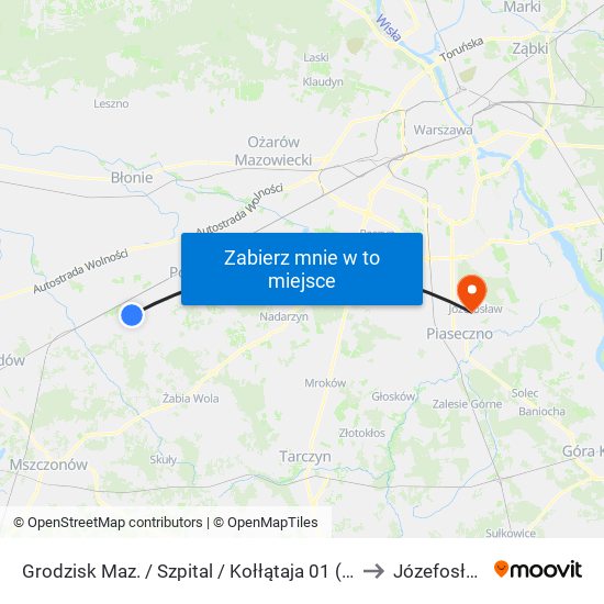 Grodzisk Maz. / Szpital / Kołłątaja 01 (Nż) to Józefosław map